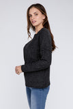 Ribbed Brushed Melange Hacci Sweater with a Pocket ZENANA