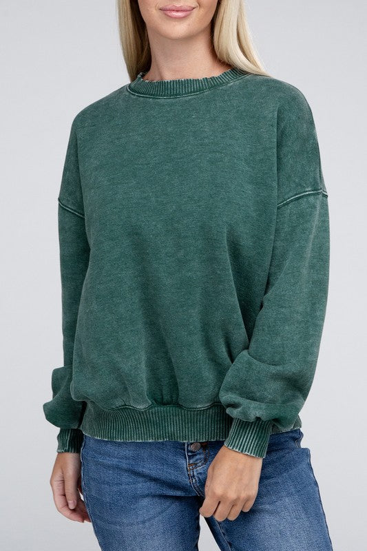 Acid Wash Fleece Oversized Pullover ZENANA