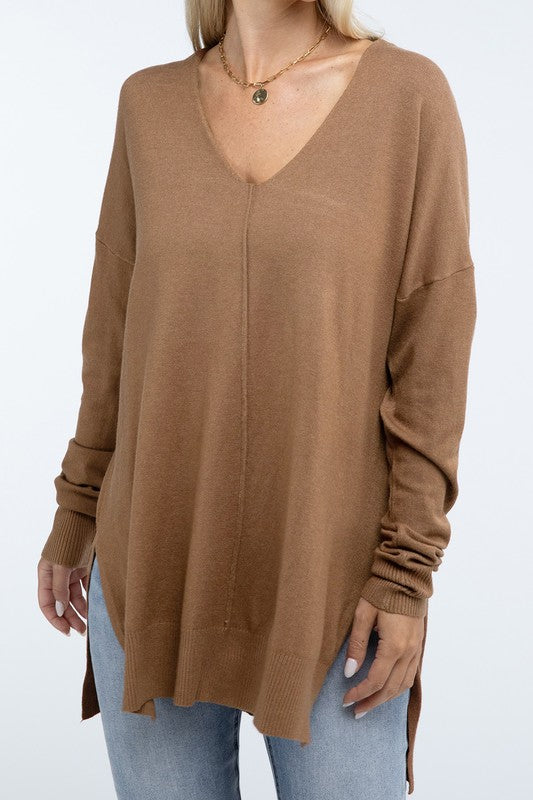 Hi-Low Hem Front Seam Sweater ZENANA