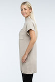 Mock Neck Short Sleeve Sweater Dress with Pocket ZENANA