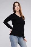 Cotton V-Neck Long Sleeve T-Shirt ZENANA