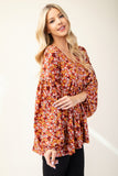 Celeste Full Size Floral V-Neck Balloon Sleeve Blouse Trendsi