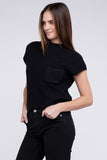 Mock Neck Short Sleeve Cropped Sweater ZENANA