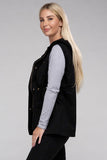 Drawstring Waist Military Hoodie Vest ZENANA