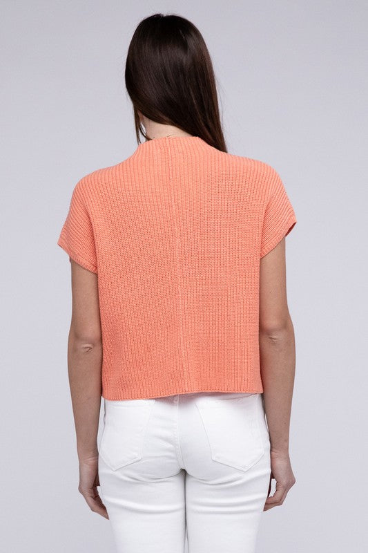 Mock Neck Short Sleeve Cropped Sweater ZENANA