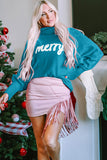 Double Take Full Size Merry Christmas Turtleneck Long Sleeve Sweater Trendsi