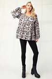 Celeste Full Size Leopard V-Neck Balloon Sleeve Blouse Trendsi