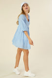 Lilou Gingham Checked Tiered Puff 3/4 Sleeves V-Neck Mini Dress