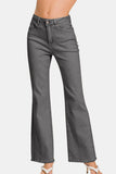 Zenana Acid Washed Frayed Hem Bootcut Jeans Trendsi