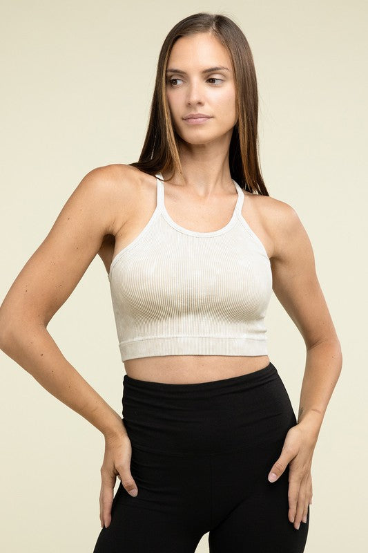 Zenana Washed Ribbed Seamless Cropped Cami Top