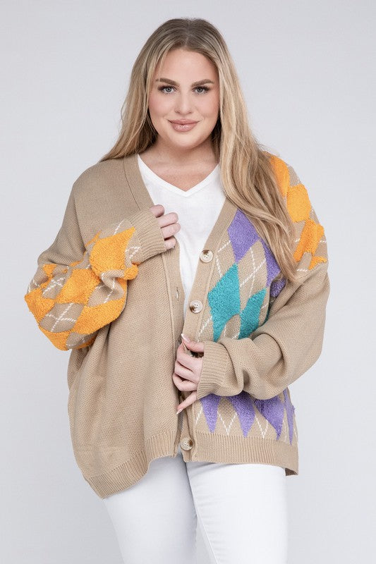 Plus V Neck Button Front Cardigan Davi & Dani