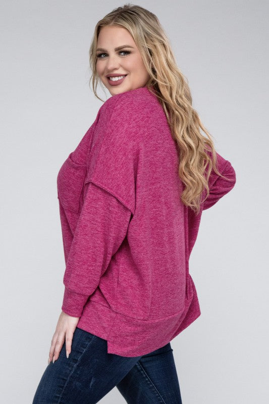 Plus Brushed Melange Drop Shoulder Sweater ZENANA