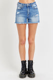 RISEN Full Size High Rise Distressed Raw Hem Denim Shorts Trendsi