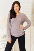 Double Take Drawstring Ribbed Long Sleeve T-Shirt Trendsi