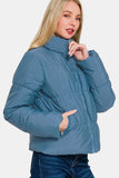 Zenana Zip Up Turtleneck Puffer Jacket with Pockets Trendsi