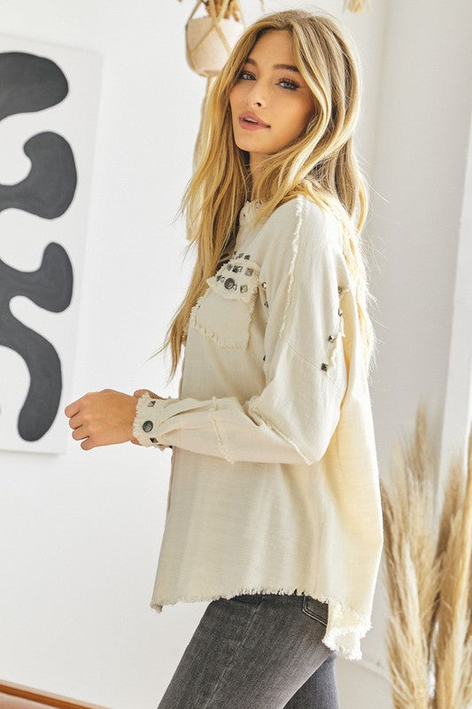 Plus Distressed hem button down oversize shirt Davi & Dani