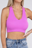 Zenana Sporty Ribbed Cropped Racerback V-Neck Sleeveless Tank Top