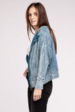 Acid Wash Cotton Waffle Hooded Zip-Up Jacket ZENANA