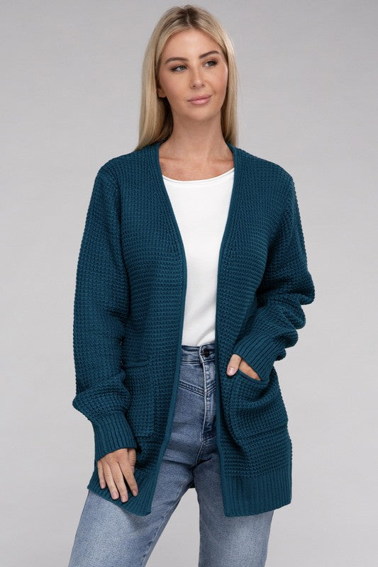 Low Gauge Waffle Open Cardigan Sweater ZENANA