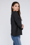 Ribbed Brushed Melange Hacci Sweater with a Pocket ZENANA