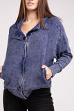 Acid Wash Cotton Waffle Hooded Zip-Up Jacket ZENANA