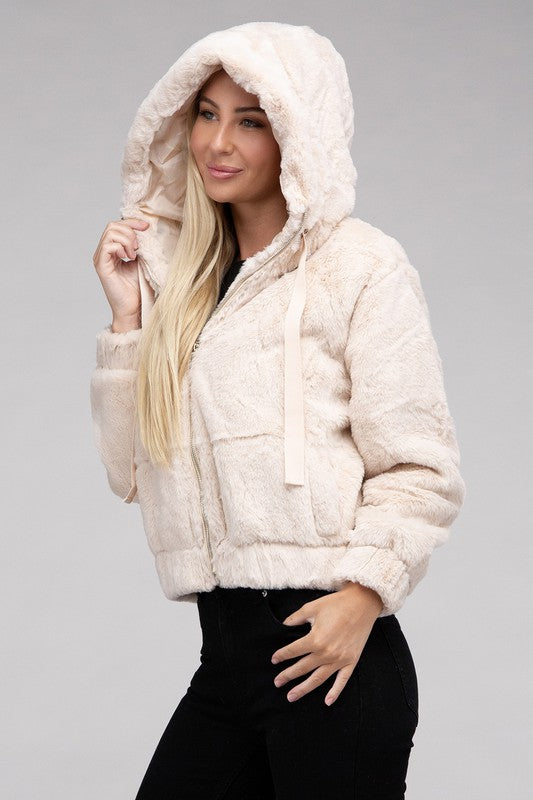 Ambiance Fluffy Zip-Up Teddy Sweater Hoodie Ambiance Apparel