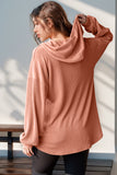 Double Take Full Size Half Button Long Sleeve Hoodie Trendsi