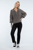 Washed Collared Henley Sweater ZENANA