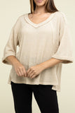 Zenana Brushed Waffle Exposed-Seam 3/4 Sleeve Top