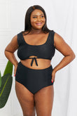 Marina West Swim Sanibel Crop Swim Top and Ruched Bottoms Set in Black - Rosa Apparel