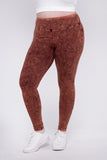 Plus Mineral Washed Wide Waistband Yoga Leggings ZENANA