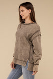 Acid Wash French Terry Exposed-Seam Sweatshirt ZENANA