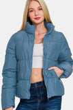 Zenana Zip Up Turtleneck Puffer Jacket with Pockets Trendsi