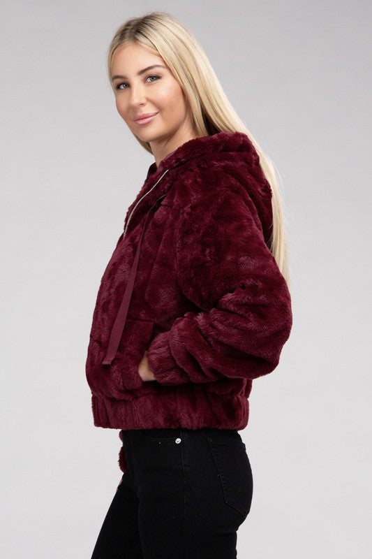 Ambiance Fluffy Zip-Up Teddy Sweater Hoodie Ambiance Apparel