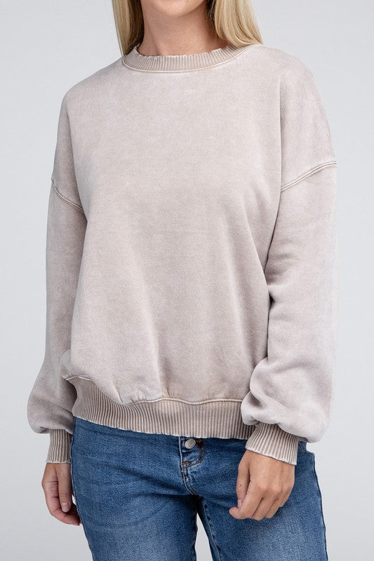 Acid Wash Fleece Oversized Pullover ZENANA