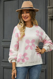 Angel Wings Floral Print Round Neck Dropped Shoulder Pullover Sweater Trendsi