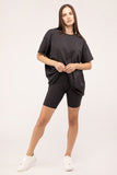 Zenana Cotton Round Neck Top & Biker Shorts Set ZENANA