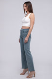 Zenana Acid Washed Frayed Cutoff Hem Straight Wide Jeans Pants ZENANA