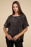 Back Patch Crinkle Washed Raglan Sleeve T-Shirt ZENANA