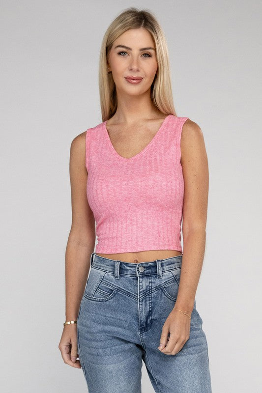 Zenana Casual Ribbed Scoop Neck Cropped Sleeveless Top ZENANA