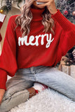 Double Take Full Size Merry Christmas Turtleneck Long Sleeve Sweater Trendsi