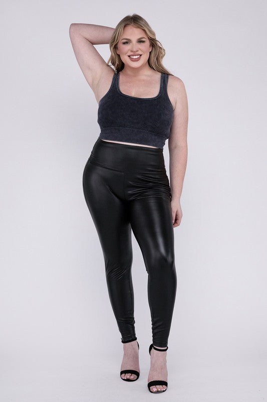 Plus High Rise Faux Leather Leggings ZENANA