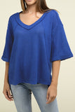 Zenana Brushed Waffle Exposed-Seam 3/4 Sleeve Top