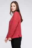 Ribbed Brushed Melange Hacci Sweater with a Pocket ZENANA