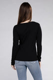 Cotton V-Neck Long Sleeve T-Shirt ZENANA