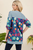 Celeste Full Size Side Slit Flower Print Long Sleeve Top Trendsi