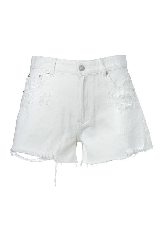 Lilou Distressed 100% Cotton Denim Shorts Lilou