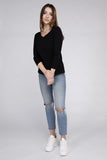 Cotton V-Neck Long Sleeve T-Shirt ZENANA