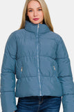 Zenana Zip Up Turtleneck Puffer Jacket with Pockets Trendsi