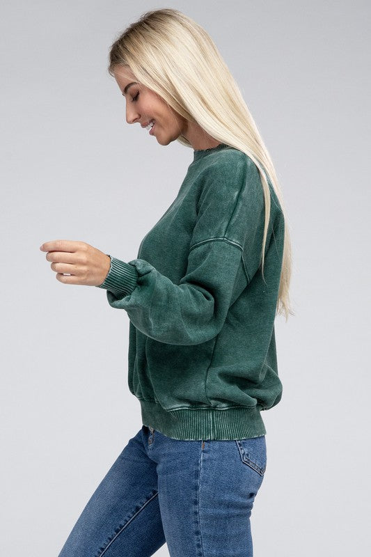 Acid Wash Fleece Oversized Pullover ZENANA